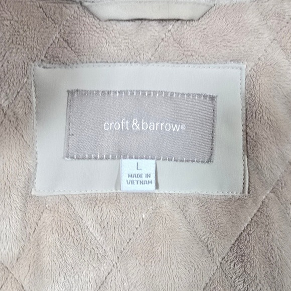 Croft & Borrow Quilted Jacket Lined Women's Size L Beige Velvet Trim Pockets - Picture 7 of 9